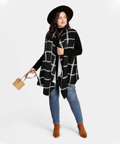 CARCOS Plus Size Cardigan for Women Solid Color/Star/Plaid/Striped Open Front Tops XL-5XL3