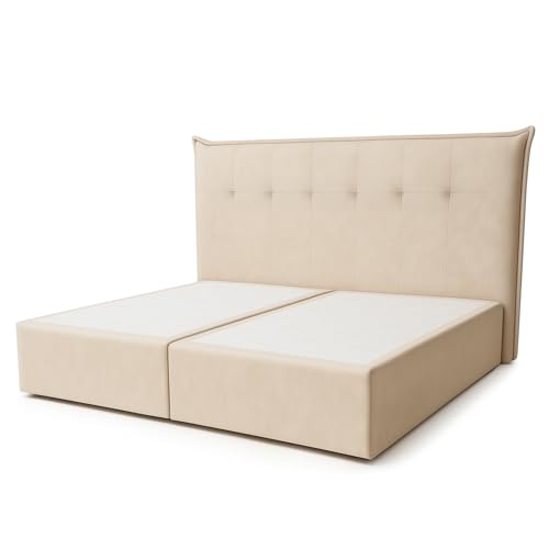 payé Boxspringbett 180x200 cm - Creme mit hohem Kopfteil, 6 Ziernähte, Anti-Rutsch Bezug, bodennah, ohne Matratze payé Boxspringbett 180x200 cm - Creme mit hohem Kopfteil, 6 Ziernähte, Anti-Rutsch Bezug, bodennah, ohne Matratze