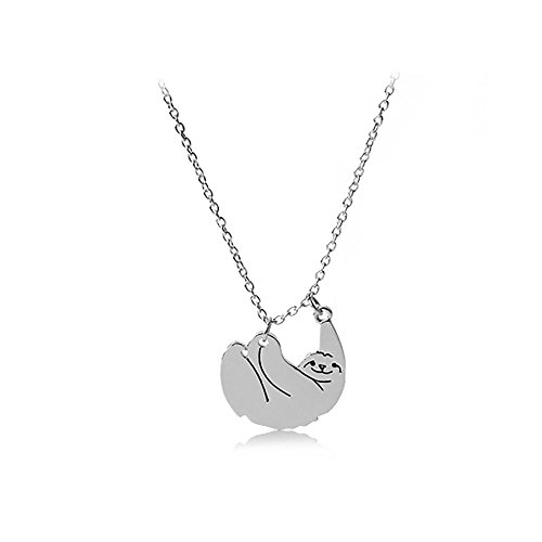 Meiligo® Fashion Woman Dainty Sloth Charm Necklace Inspired Animal Pendant (Silver)