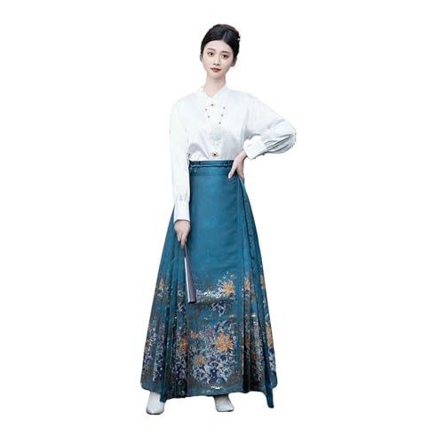 Jupe face de cheval longue en brocart doré pour femmes style chinois