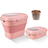 SUT Pink Dog Food Storage Container with lids,30 Lbs Collapsible Pet Cat Storage Container with Whee