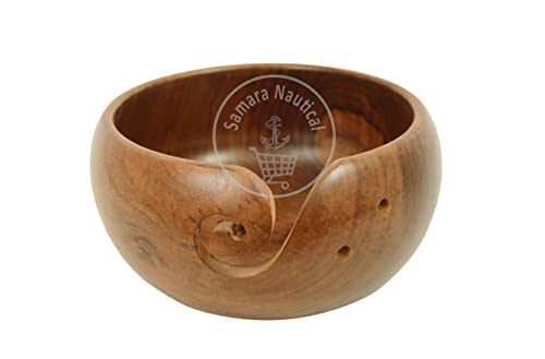 Samara Nautical Rosewood Wooden Yarn Bowl - 3" x 6" Crochet & Knitting Holder with Holes - Ideal Ideal for Knitting & Crochet