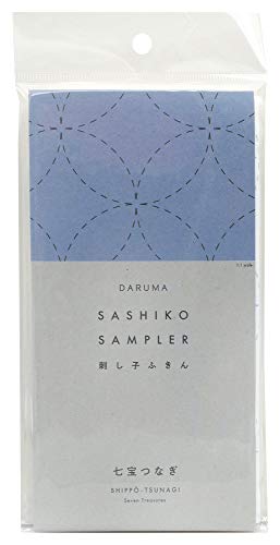 Image of Yokota Daruma Sashiko Cloth Sashiko Fabric - Pre-Printed Sashiko Sampler - White with English Instruction Inside (White SHIPPO-TUNAGI)