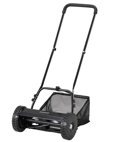 JFHID 18-Inch Manual Lawn Mower, 5 Blades Push Reel Lawn Mower, Walk-Behind Lawn Mower with Adjustable Cutting Height and Grass Catcher Bag for Yard, Garden, Lawns, Driveways