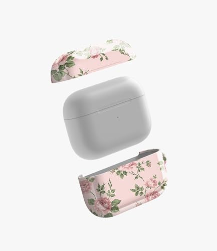 Image of Vintage Floral Case Compatible with AirPods Pro 1, Cute Blush Pink Rose Flower Protective Hard Cover with Keychain Loop, Aesthetic Botanical Earbud Accessories for Women and Girls