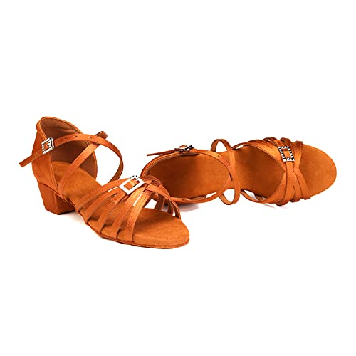 Vcixxvce Girls Satin Latin Dance Shoes Open Toe Tango Salsa Ballroom Performance Dance Shoes Low Heel,13.5 M Us Little Kid #TOP3