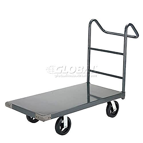 Global Industrial Platform Truck w/Steel Deck, 8" Rubber Casters with Ergo Handle, 48 x 24, 2400 Lb. Capacity