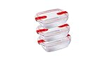Pyrex Cook & Heat Set of 3 Identical Rectangular Boxes 1.1 L Borosilicate Glass Lunchbox with Special Microwave Hermetic Lid Made in France