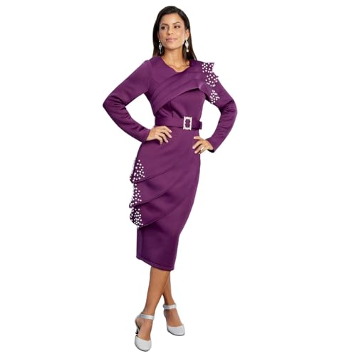 Masseys Asymmetrical Tiered Embellished Suit for Women with Faux Pearl Detailing on Asymmetric Layers