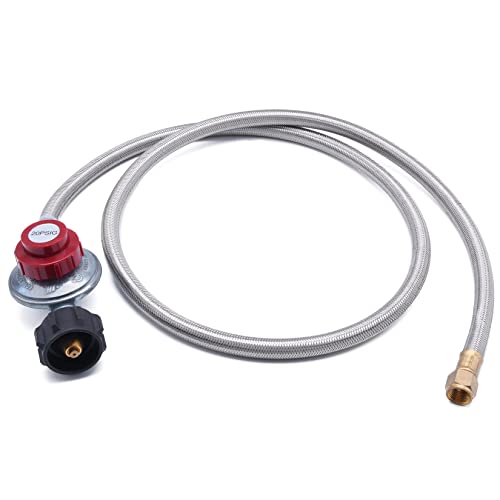 Gassaf 5 Feet Stainless Steel Braided 20 Psi Adjustable Propane Regulator Hose With Qcc-1/Type,Gas Grill Lp Regulator For Burner, Turkey Fryer, Forge, Smoker And More #TOP1