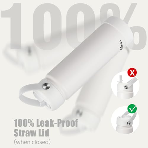 Insulated Stainless Steel Water Bottle with Straw, Ceramic-Lined, BPA-Free & Leak-Proof, 24 oz, White