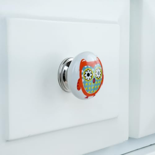 Image of Indian-Shelf Handmade Ceramic Knobs for Kids Room Multicolor Kid Drawer Pulls Round Flat Animal Kitchen Cabinet Handles -8 Pieces(1.5 Inches)