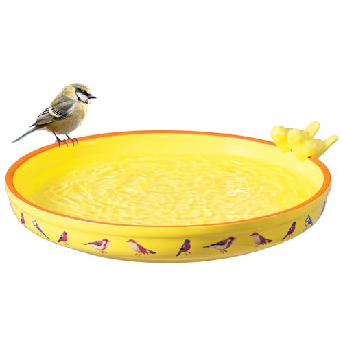 Navaris Vogeltränke Keramik groß - Vogeltränke frostsicher - Trinkschale für Vögel - Design Schale - Vogelbecken für den Garten oder Balkon - gelb