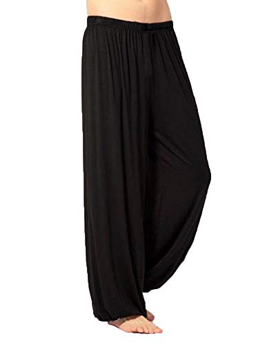 LaoZanA Men Yoga Tai Chi Pants Palazzo Bloomer Trousers Pilates Pants Black 3XL