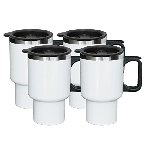 Sumex 4pcs Sublimation Blanks Stainless Steel Double Wall Vacuum Insulated Cups with Lids and Handle Stainless Steel White Coffee Mugs for Vehicle Cup Holders Travel Tumbler Car Cups