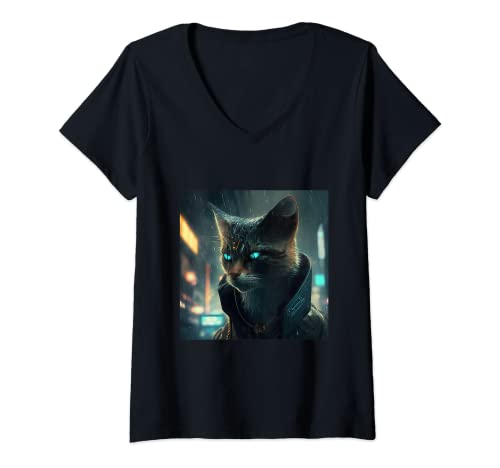 Future Cat Design Donna Blade Future Cat Runner Magliette Maglietta con Collo a V