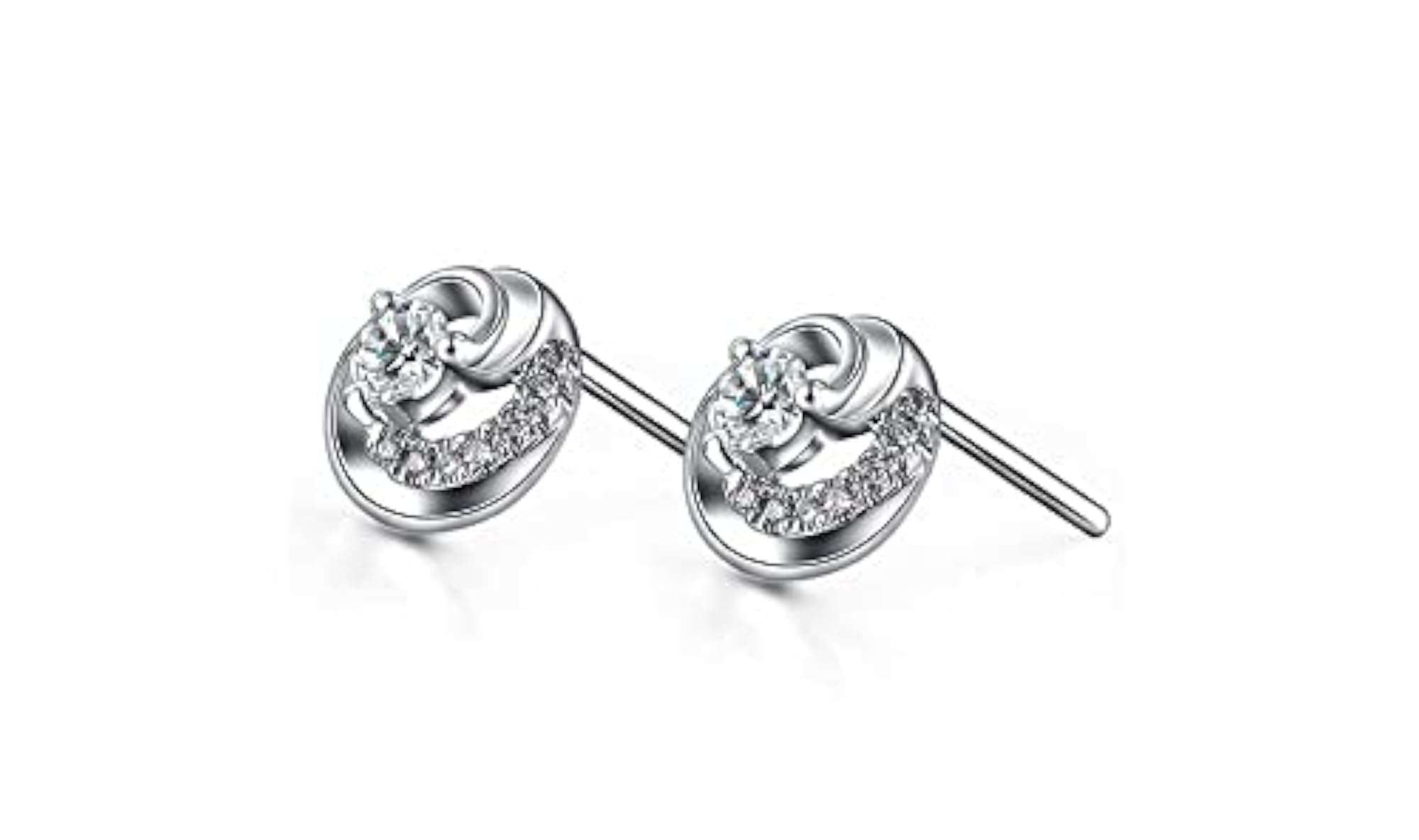 Plated Swirl Stud Earrings with Cubic Zirconia, Hypoallergenic