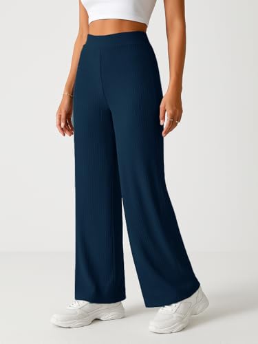 Image of Pinkmint Women's Poly Lycra Trouser, High Waist Flared Korean Trousers, Trendy Casual Wear for Daily & Travel Use (Available in Plus Size)