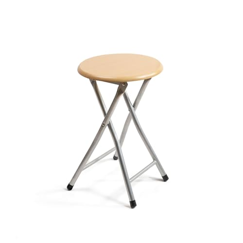 THE SECRET HOME - Taburete Plegable de Madera - 30x45cm - Estructura Metálica - Ideal para Cocina, Terraza o Jardín (Madera Natural)
