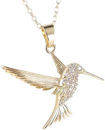14K Filled Gold Hummingbird Necklace For Women, Swallow Hummingbi...