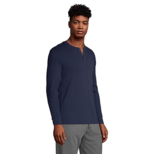 Lands' End Mens Rib Knit Sleep Henley Radiant Navy Regular Large #TOP2