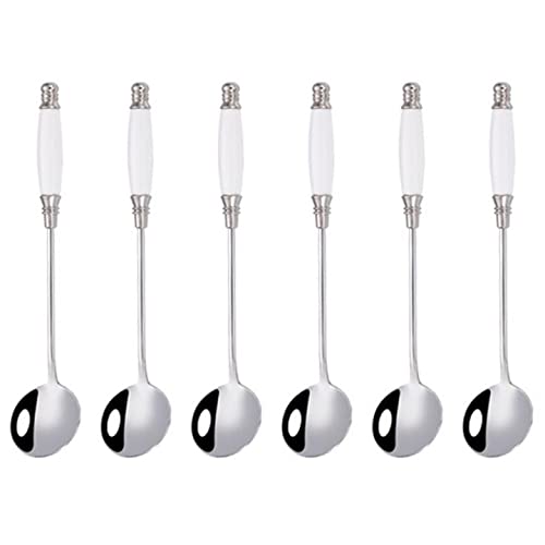 Lot de 6 cuillères à soupe classiques en acier inoxydable avec poignée en céramique Blanc/argenté
