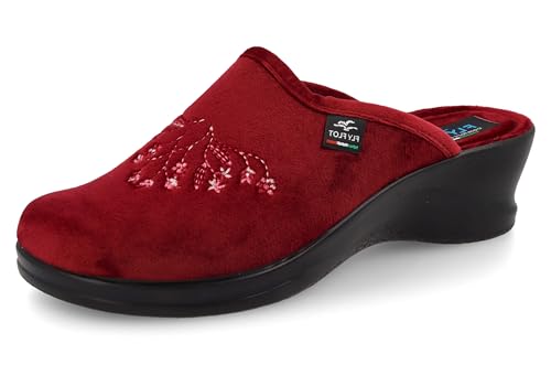 Fly Flot Ciabatte Donna Invernali In Morbido Tessuto con Ricamo Floreale, Sottopiede Antishock, Sandalias deslizantes Mujer, Borde, 35 EU