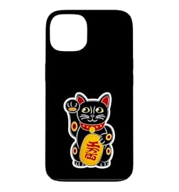 Lucky Cat Cat Cute Maneki-Neko Cat Waving Cat Black Case for iPhone 13