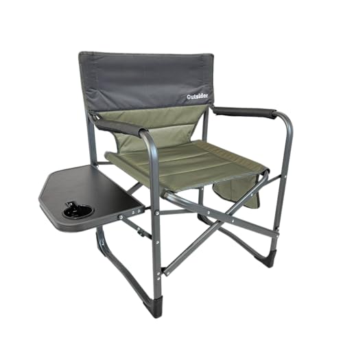 OUTSIDER Portable Directors Camping Chair, Lightweight Folding Aluminum Outdoor Chair with Side Table and Storage Pouch for Camping, Lawn, Sports and Fishing, Heavy Duty Supports 350lbs