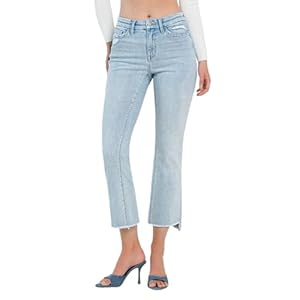 Flying Monkey High Rise Slant Raw Hem Crop Flare Jeans Light Blue