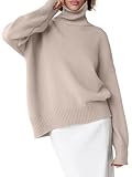 ANRABESS Womens Turtleneck Sweaters Oversized Chunky Long Sleeve Knit High Low Hem Pullover Top 2025 Fall Winter Fashion Light Khaki Large