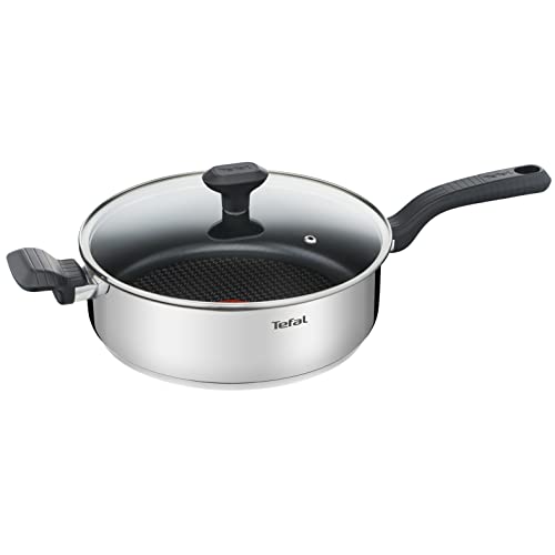 Tefal Comfort Max Schmorpfanne 26 cm + Glasdeckel, Induktion, hochwertiger Edelstahl, Antihaftbeschichtung, Temperaturanzeige Thermo-Spot, wärmeisolierter Griff G7263344