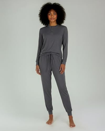 Image of Real Essentials 2 Pack: Women's Soft Long Sleeve Sleep Set - Comfortable Lounge Pull Over Hoodie and Henley Jogger