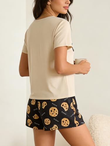 Image of VENTELAN Pajama Set For Women Cute PJS Summer Short Sleeve Shorts Sleepwear