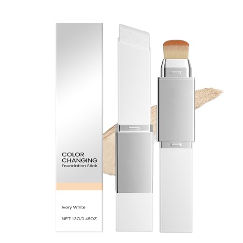 2-in-1 Elfenbein Weiß Farbwechsel Foundation Stick | Farbwechsel Make-up Basis Weiß Foundation mit integriertem Pinsel,Vollabdeckender Weißer Concealer, Farbtonanpassung für reife Haut | Langanhaltend