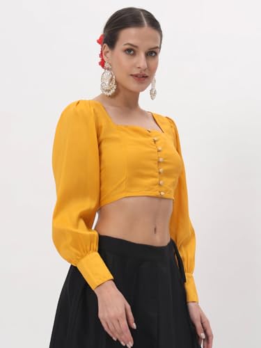 Image of studio rasa Chroma Button Down Shirt Style Blouse Crop Top for Women Girls Casual Party