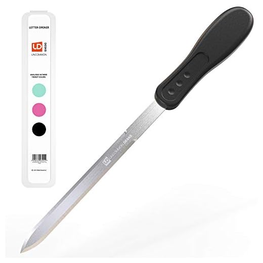 Uncommon Desks Office Letter Opener - Single-Pack, Stainless Steel Blade, Ergonomic Grip Handle (Black, 1 Pieces)