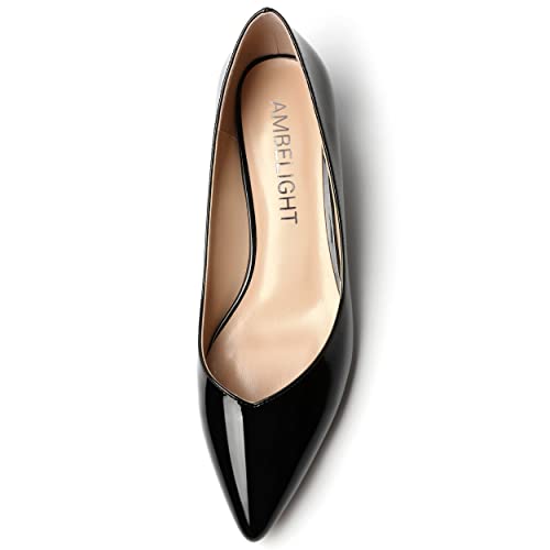 AMBELIGHT Womens Pointed Toe Patent Office Casual Slip On Chunky Low Heel Pumps Shoes 1.5 Inch3