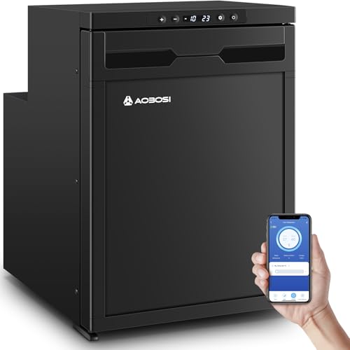 AAOBOSI 45L Campervan Fridge Camping Refrigerator with APP Control 12V Fridge Freezer for Campervan Car Truck Boat Motorhome Travel