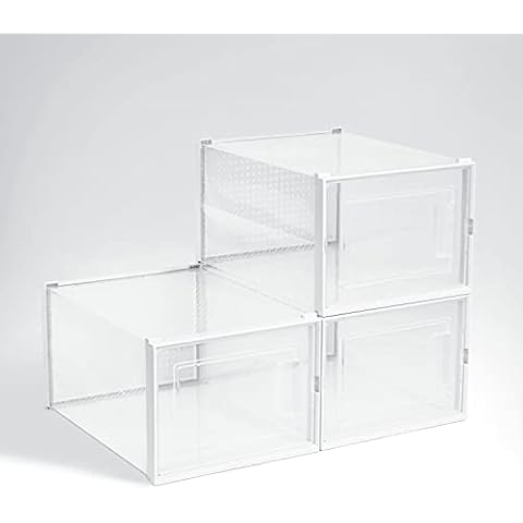 Shoe Box with Front Open Door, Shoe Organizer Bins, Plastic Cleaner, Stackable (MEDIUM, 3PC) Cover
