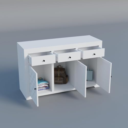 Image of Solid Sheesham Wood Deco White Finish Woven Pattern Chest of Drawer