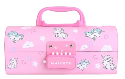 Image of Invite Kids Pen & Pencil Box - Suitcase Style Password Lock Pencil Case | Multi-Layer Stationery Organizer for Boys & Girls | Return Gift Item for Kids (School Supplies) (UPB - Unicorn Pink)