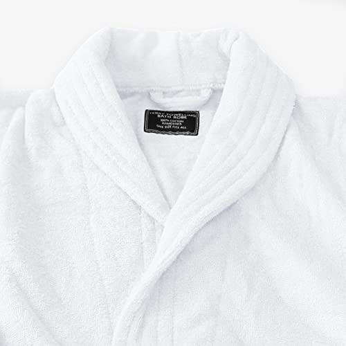 Men's Women's 100% Cotton Terry Bathrobe With Long Sleeve Cozy Soft Plush Shawl Collar, One Size Fits All (White) #TOP4