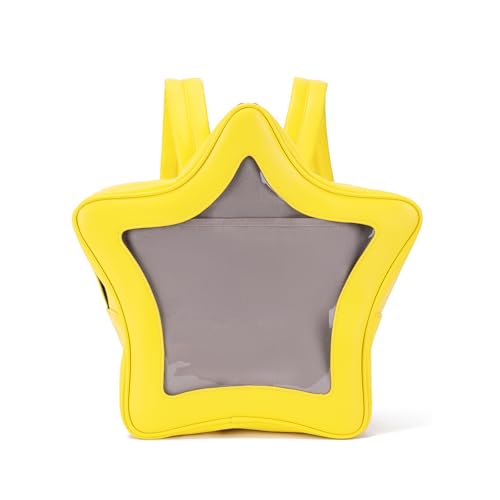 Image of Yellow Star-Shaped Kawaii Ita Backpack, Ita Bag for Women Girls, Y2K Cute Aesthetic, Pin Bag for Anime PU Leather