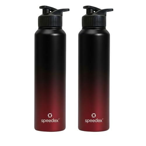 Image of Speedex Stainless Steel Metal Water Bottle 1 Ltr 1000 ml, BIS Approved, Leak Proof Sipper Cap Bottle for Office, School, Gym, Travel, Daily Use for Men, Women, Kids, Adults, Black Wine, Set of 2