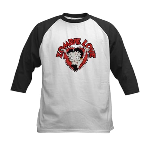 CafePress Betty Boop Zombie Love Kids Baseball T Shirt Kids Cotton Baseball Jersey, 3/4 Raglan Sleeve Shirt Black/White