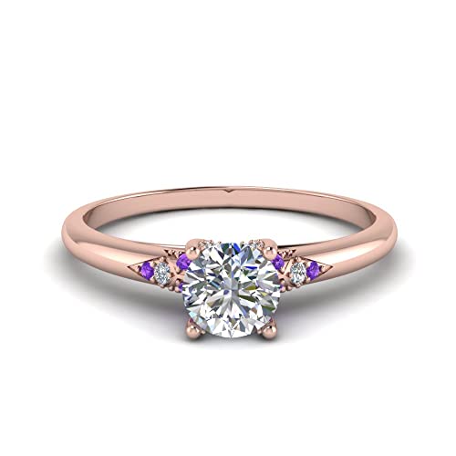 Image of Choose Your Gemstone Petite Dome Engagement Ring Rose Gold Plated Round Shape Petite Engagement Rings Everyday Jewelry Wedding Jewelry Handmade Gifts for Wife US Size 4 to 12
