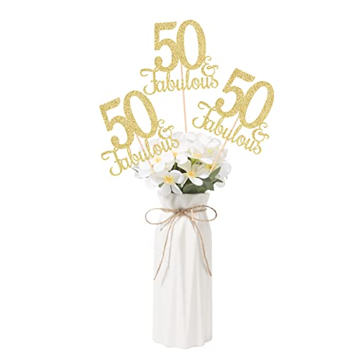 Gexolenu 50 and Fabulous, 10 Pack Double-Sided Gold Glitter 50th Birthday Centerpieces for Tables, Number 50 Birthday Table Toppers Party Centerpiece Sticks Party Supplies