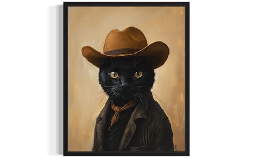 Black Cat Cowboy Art Print 16x20 Wall Decor