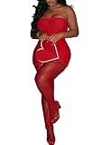YOOTIKO Womens Sexy 2 Piece Outfits Date Night Birthday Clubwear Lace Tube Dress Top Stockings Set